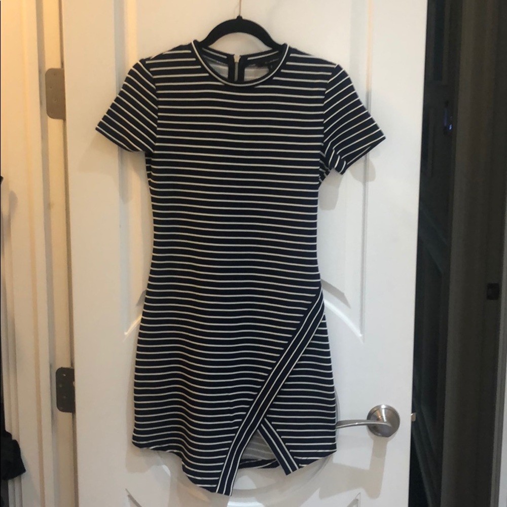 Navy asymmetrical mini dress. Medium. Olivaceous